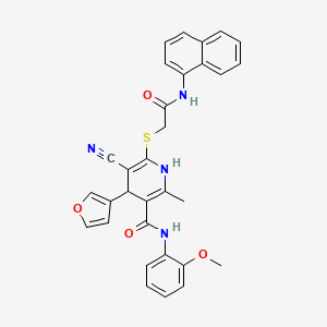 molecular formula C31H26N4O4S B2871031 5-cyano-4-(furan-3-yl)-N-(2-methoxyphenyl)-2-methyl-6-((2-(naphthalen-1-ylamino)-2-oxoethyl)thio)-1,4-dihydropyridine-3-carboxamide CAS No. 384858-61-1