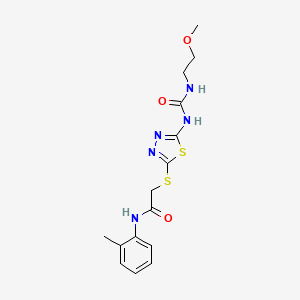 molecular formula C15H19N5O3S2 B2871047 2-((5-(3-(2-甲氧基乙基)脲基)-1,3,4-噻二唑-2-基)硫代)-N-(邻甲苯基)乙酰胺 CAS No. 1172765-08-0