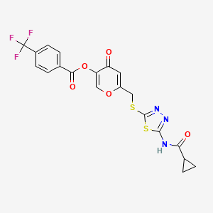 molecular formula C20H14F3N3O5S2 B2871048 6-(((5-(环丙烷甲酰胺)-1,3,4-噻二唑-2-基)硫代)甲基)-4-氧代-4H-吡喃-3-基 4-(三氟甲基)苯甲酸酯 CAS No. 877651-54-2