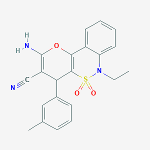 molecular formula C21H19N3O3S B2871050 2-Amino-6-ethyl-4-(3-methylphenyl)-4,6-dihydropyrano[3,2-c][2,1]benzothiazine-3-carbonitrile 5,5-dioxide CAS No. 893291-98-0