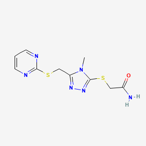 2-[[4-Methyl-5-(pyrimidin-2-ylsulfanylmethyl)-1,2,4-triazol-3-yl]sulfanyl]acetamide