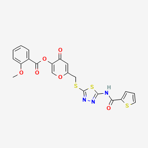 4-oxo-6-(((5-(thiophene-2-carboxamido)-1,3,4-thiadiazol-2-yl)thio)methyl)-4H-pyran-3-yl 2-methoxybenzoate