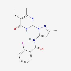 molecular formula C18H18IN5O2 B2871063 N-(1-(5-ethyl-4-methyl-6-oxo-1,6-dihydropyrimidin-2-yl)-3-methyl-1H-pyrazol-5-yl)-2-iodobenzamide CAS No. 1020518-21-1