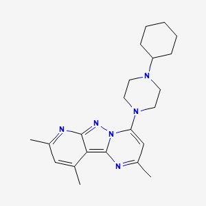 molecular formula C22H30N6 B2871096 4-(4-Cyclohexylpiperazin-1-yl)-2,8,10-trimethylpyrido[2',3':3,4]pyrazolo[1,5-a]pyrimidine CAS No. 896593-56-9
