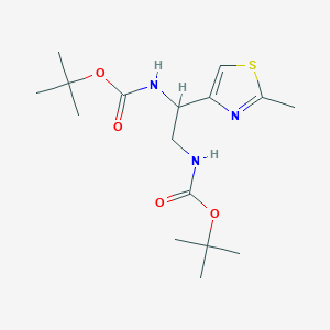 molecular formula C16H27N3O4S B2871104 tert-butyl N-(2-{[(tert-butoxy)carbonyl]amino}-2-(2-methyl-1,3-thiazol-4-yl)ethyl)carbamate CAS No. 1443979-50-7