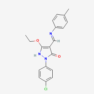 molecular formula C19H18ClN3O2 B2871126 2-(4-chlorophenyl)-5-ethoxy-4-(4-toluidinomethylene)-2,4-dihydro-3H-pyrazol-3-one CAS No. 338751-07-8