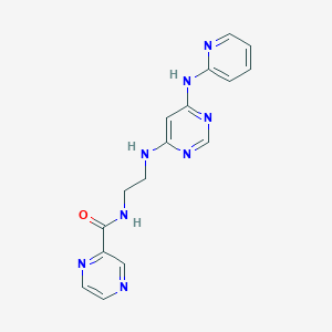 molecular formula C16H16N8O B2871138 N-(2-((6-(吡啶-2-基氨基)嘧啶-4-基)氨基)乙基)吡嗪-2-甲酰胺 CAS No. 1396625-35-6