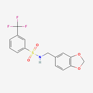 molecular formula C15H12F3NO4S B2871160 N-(1,3-benzodioxol-5-ylmethyl)-3-(trifluoromethyl)benzenesulfonamide CAS No. 690956-42-4