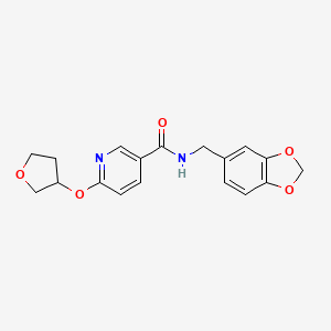 molecular formula C18H18N2O5 B2871163 N-(苯并[d][1,3]二氧杂环-5-基甲基)-6-((四氢呋喃-3-基)氧基)烟酰胺 CAS No. 2034555-64-9