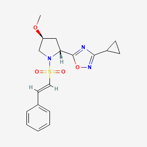 molecular formula C18H21N3O4S B2871167 3-Cyclopropyl-5-[(2R,4S)-4-methoxy-1-[(E)-2-phenylethenyl]sulfonylpyrrolidin-2-yl]-1,2,4-oxadiazole CAS No. 2223247-89-8