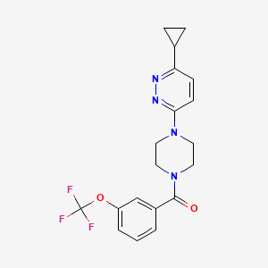 molecular formula C19H19F3N4O2 B2871168 (4-(6-Cyclopropylpyridazin-3-yl)piperazin-1-yl)(3-(trifluoromethoxy)phenyl)methanone CAS No. 2034493-76-8