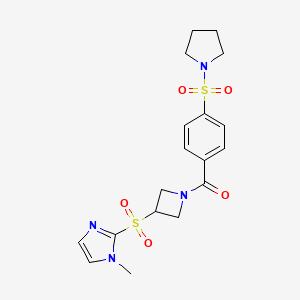 molecular formula C18H22N4O5S2 B2871171 (3-((1-甲基-1H-咪唑-2-基)磺酰基)氮杂环丁-1-基)(4-(吡咯烷-1-基磺酰基)苯基)甲苯酮 CAS No. 2309597-58-6