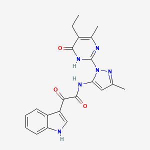 molecular formula C21H20N6O3 B2871192 N-(1-(5-乙基-4-甲基-6-氧代-1,6-二氢嘧啶-2-基)-3-甲基-1H-吡唑-5-基)-2-(1H-吲哚-3-基)-2-氧代乙酰胺 CAS No. 1003798-98-8