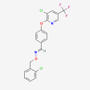 molecular formula C20H13Cl2F3N2O2 B2871206 (E)-[(4-{[3-chloro-5-(trifluoromethyl)pyridin-2-yl]oxy}phenyl)methylidene][(2-chlorophenyl)methoxy]amine CAS No. 1092346-31-0