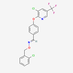 molecular formula C20H13Cl2F3N2O2 B2871206 (E)-[(4-{[3-氯-5-(三氟甲基)吡啶-2-基]氧}苯基)亚甲基][(2-氯苯基)甲氧]胺 CAS No. 1092346-31-0