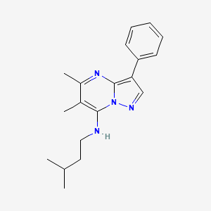 molecular formula C19H24N4 B2871217 5,6-dimethyl-N-(3-methylbutyl)-3-phenylpyrazolo[1,5-a]pyrimidin-7-amine CAS No. 890618-38-9