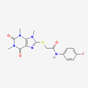 molecular formula C16H16FN5O3S B2871218 N-(4-氟苯基)-2-(1,3,9-三甲基-2,6-二氧嘌呤-8-基)硫代乙酰胺 CAS No. 897453-42-8