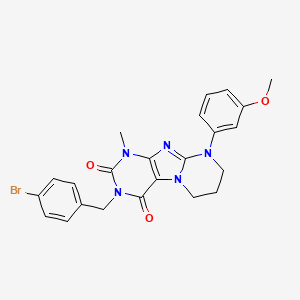 molecular formula C23H22BrN5O3 B2871225 3-(4-bromobenzyl)-9-(3-methoxyphenyl)-1-methyl-6,7,8,9-tetrahydropyrimido[2,1-f]purine-2,4(1H,3H)-dione CAS No. 873076-19-8