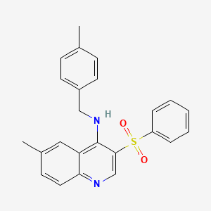 molecular formula C24H22N2O2S B2871233 3-(benzenesulfonyl)-6-methyl-N-[(4-methylphenyl)methyl]quinolin-4-amine CAS No. 895642-02-1