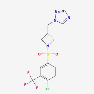 molecular formula C13H12ClF3N4O2S B2871260 1-((1-((4-chloro-3-(trifluoromethyl)phenyl)sulfonyl)azetidin-3-yl)methyl)-1H-1,2,4-triazole CAS No. 2319836-48-9