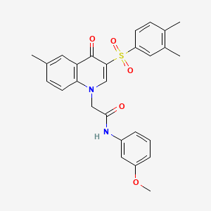 molecular formula C27H26N2O5S B2871263 2-[3-(3,4-dimethylphenyl)sulfonyl-6-methyl-4-oxoquinolin-1-yl]-N-(3-methoxyphenyl)acetamide CAS No. 872207-57-3