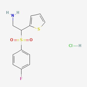 molecular formula C12H13ClFNO2S2 B2871272 2-((4-氟苯基)磺酰基)-2-(噻吩-2-基)乙胺盐酸盐 CAS No. 1094398-06-7