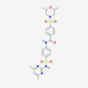 molecular formula C25H29N5O6S2 B2871274 4-((2,6-dimethylmorpholino)sulfonyl)-N-(4-(N-(4,6-dimethylpyrimidin-2-yl)sulfamoyl)phenyl)benzamide CAS No. 314259-51-3