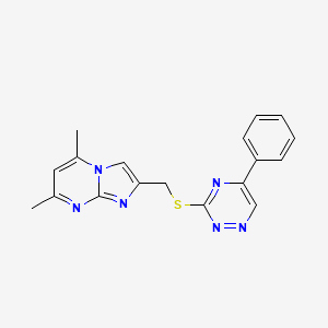 molecular formula C18H16N6S B2871281 5,7-Dimethyl-2-[(5-phenyl-1,2,4-triazin-3-yl)sulfanylmethyl]imidazo[1,2-a]pyrimidine CAS No. 618399-13-6