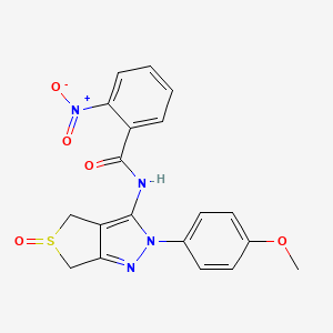molecular formula C19H16N4O5S B2871282 N-[2-(4-methoxyphenyl)-5-oxo-4,6-dihydrothieno[3,4-c]pyrazol-3-yl]-2-nitrobenzamide CAS No. 958612-05-0