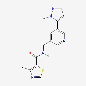 molecular formula C15H15N5OS B2871283 4-甲基-N-((5-(1-甲基-1H-吡唑-5-基)吡啶-3-基)甲基)噻唑-5-甲酰胺 CAS No. 2034226-05-4