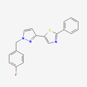 molecular formula C19H14FN3S B2871290 5-[1-[(4-Fluorophenyl)methyl]-3-pyrazolyl]-2-phenylthiazole CAS No. 318255-97-9