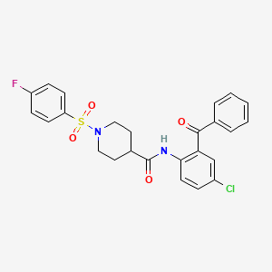 molecular formula C25H22ClFN2O4S B2871297 N-(2-苯甲酰基-4-氯苯基)-1-((4-氟苯基)磺酰基)哌啶-4-甲酰胺 CAS No. 923367-82-2