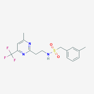 molecular formula C16H18F3N3O2S B2871299 N-(2-(4-methyl-6-(trifluoromethyl)pyrimidin-2-yl)ethyl)-1-(m-tolyl)methanesulfonamide CAS No. 1396862-47-7