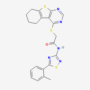 molecular formula C21H19N5OS3 B2871301 N-[5-(2-methylphenyl)-1,2,4-thiadiazol-3-yl]-2-(5,6,7,8-tetrahydro[1]benzothieno[2,3-d]pyrimidin-4-ylthio)acetamide CAS No. 892224-75-8