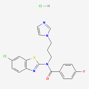 molecular formula C20H17Cl2FN4OS B2871312 N-(3-(1H-imidazol-1-yl)propyl)-N-(6-chlorobenzo[d]thiazol-2-yl)-4-fluorobenzamide hydrochloride CAS No. 1185078-48-1