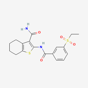 molecular formula C18H20N2O4S2 B2871314 2-(3-(Ethylsulfonyl)benzamido)-4,5,6,7-tetrahydrobenzo[b]thiophene-3-carboxamide CAS No. 886917-75-5