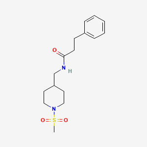 molecular formula C16H24N2O3S B2871315 N-((1-(甲磺酰基)哌啶-4-基)甲基)-3-苯基丙酰胺 CAS No. 1234857-50-1