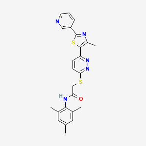 molecular formula C24H23N5OS2 B2871323 N-mesityl-2-((6-(4-methyl-2-(pyridin-3-yl)thiazol-5-yl)pyridazin-3-yl)thio)acetamide CAS No. 954589-94-7