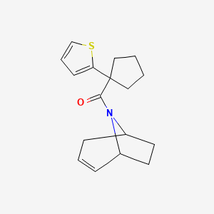 molecular formula C17H21NOS B2871324 (1R,5S)-8-azabicyclo[3.2.1]oct-2-en-8-yl(1-(thiophen-2-yl)cyclopentyl)methanone CAS No. 1705324-00-0