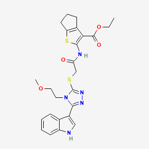 ethyl 2-(2-((5-(1H-indol-3-yl)-4-(2-methoxyethyl)-4H-1,2,4-triazol-3-yl)thio)acetamido)-5,6-dihydro-4H-cyclopenta[b]thiophene-3-carboxylate