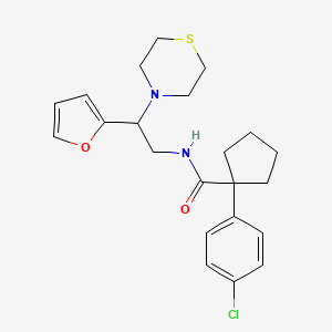 molecular formula C22H27ClN2O2S B2871329 1-(4-chlorophenyl)-N-(2-(furan-2-yl)-2-thiomorpholinoethyl)cyclopentanecarboxamide CAS No. 2034573-67-4