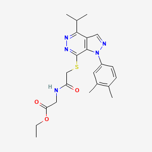 molecular formula C22H27N5O3S B2871331 ethyl 2-(2-((1-(3,4-dimethylphenyl)-4-isopropyl-1H-pyrazolo[3,4-d]pyridazin-7-yl)thio)acetamido)acetate CAS No. 1105238-62-7