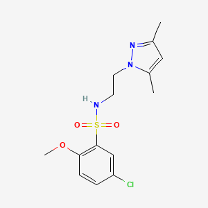 molecular formula C14H18ClN3O3S B2871344 5-chloro-N-(2-(3,5-dimethyl-1H-pyrazol-1-yl)ethyl)-2-methoxybenzenesulfonamide CAS No. 1226446-21-4