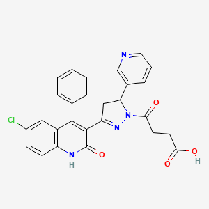 molecular formula C27H21ClN4O4 B2871361 4-(3-(6-chloro-2-oxo-4-phenyl-1,2-dihydroquinolin-3-yl)-5-(pyridin-3-yl)-4,5-dihydro-1H-pyrazol-1-yl)-4-oxobutanoic acid CAS No. 312596-65-9
