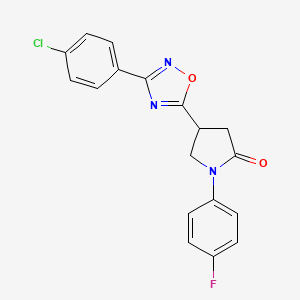 molecular formula C18H13ClFN3O2 B2871401 4-[3-(4-Chlorophenyl)-1,2,4-oxadiazol-5-yl]-1-(4-fluorophenyl)pyrrolidin-2-one CAS No. 941997-63-3
