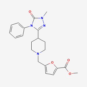 molecular formula C21H24N4O4 B2871408 methyl 5-((4-(1-methyl-5-oxo-4-phenyl-4,5-dihydro-1H-1,2,4-triazol-3-yl)piperidin-1-yl)methyl)furan-2-carboxylate CAS No. 1396752-06-9