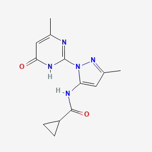 molecular formula C13H15N5O2 B2871414 N-[5-甲基-2-(6-甲基-4-氧代-1H-嘧啶-2-基)吡唑-3-基]环丙烷甲酰胺 CAS No. 1002933-40-5