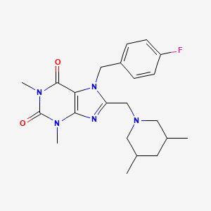 molecular formula C22H28FN5O2 B2871433 8-[(3,5-Dimethylpiperidin-1-yl)methyl]-7-[(4-fluorophenyl)methyl]-1,3-dimethylpurine-2,6-dione CAS No. 851937-93-4