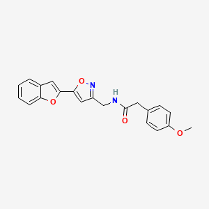 molecular formula C21H18N2O4 B2871471 N-((5-(benzofuran-2-yl)isoxazol-3-yl)methyl)-2-(4-methoxyphenyl)acetamide CAS No. 1105242-74-7