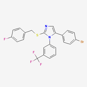 molecular formula C23H15BrF4N2S B2871473 5-(4-bromophenyl)-2-((4-fluorobenzyl)thio)-1-(3-(trifluoromethyl)phenyl)-1H-imidazole CAS No. 1226449-70-2